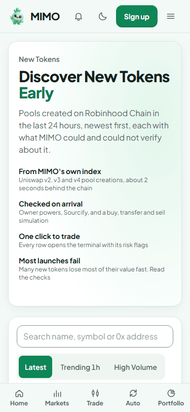 MIMO New token discovery screen on a phone